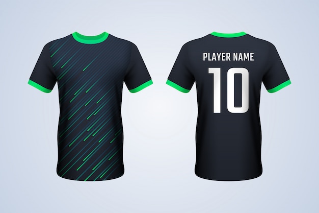 Vetor preto com modelo de camisa de futebol de tiras verdes