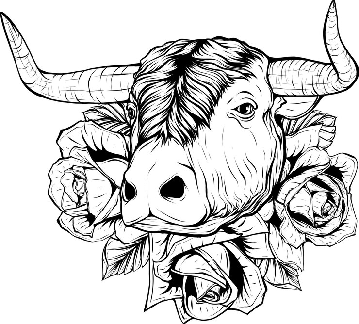 Vetor preto e branco de cabeça de vaca