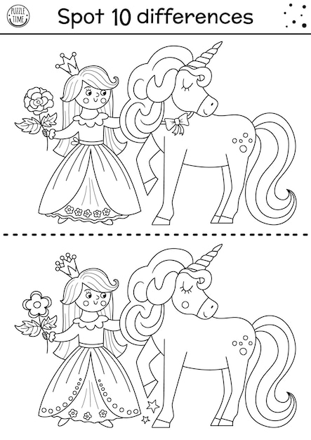 Vector dottodot e atividade de cor com princesa fofa e flor reino mágico  conecte o jogo de pontos para crianças com menina página para colorir de  conto de fadas para crianças planilha