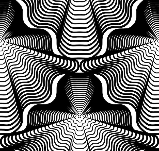 Vetor preto e branco ilusório abstrato sem costura padrão com figuras geométricas. cenário simples simétrico de vetor.