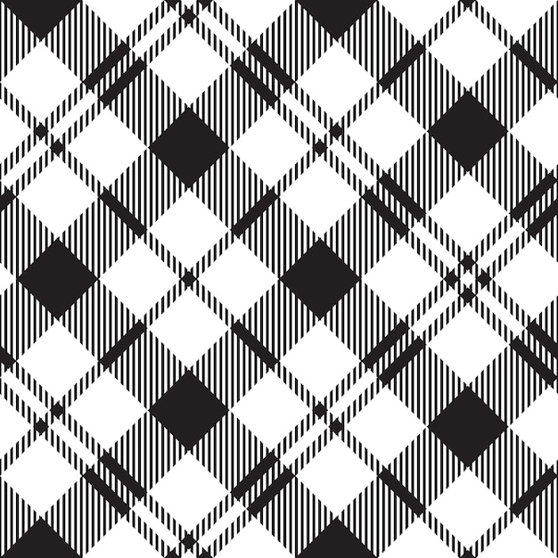 Preto relógio milytary tartan diagonal sem costura padrão preto e branco