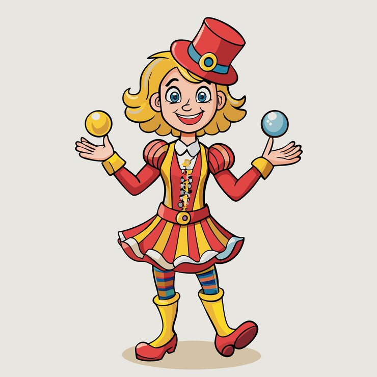 Vetor pretty girl in circus performer costume juggling desenho vetorial de desenhos animados