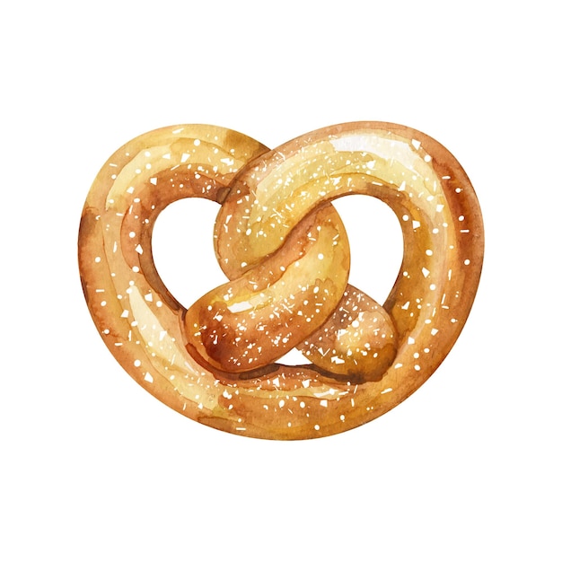 Vetor pretzel com sal nele ilustração vetorial aquarela desenhada à mão isolada no fundo branco