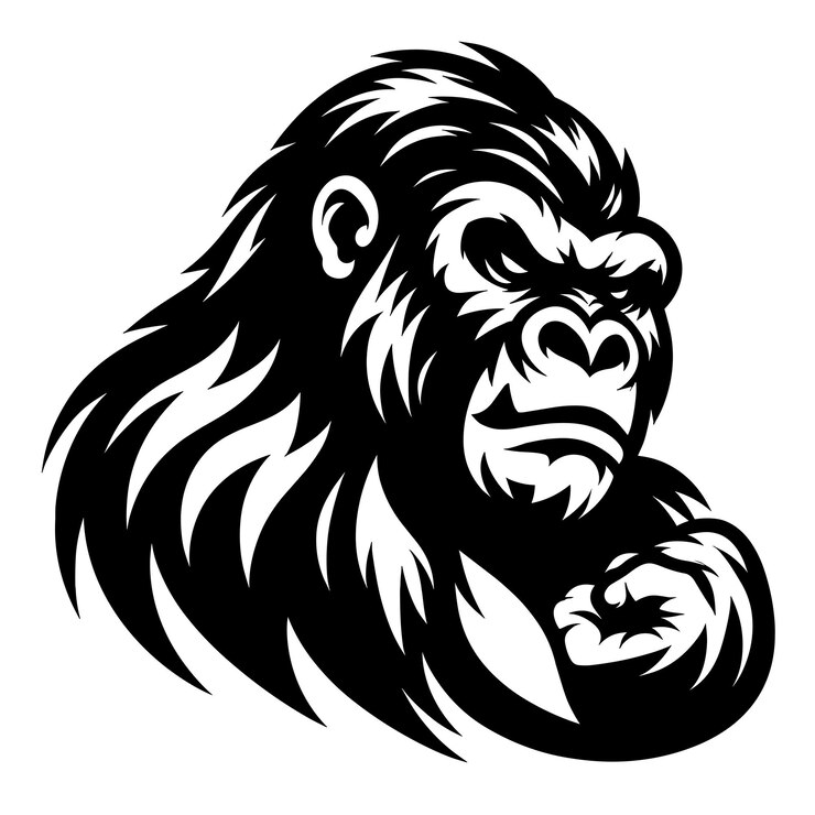 Vetor primal majesty monochrome logotipo da cabeça de macaco
