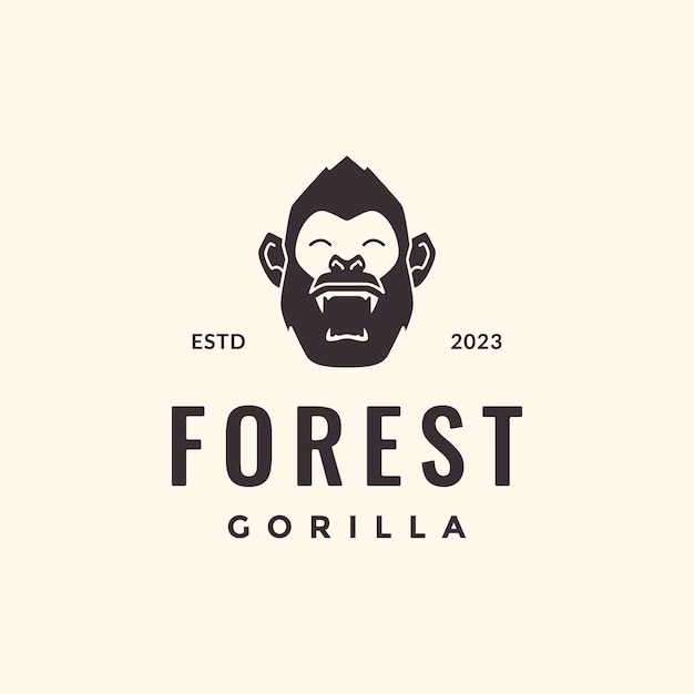 Primata gorila retrato rugido vida selvagem besta hipster vintage mascote personagem logotipo design vetor ícone ilustração