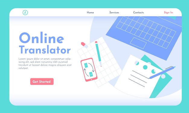Vetor primeira tela do site do tradutor online