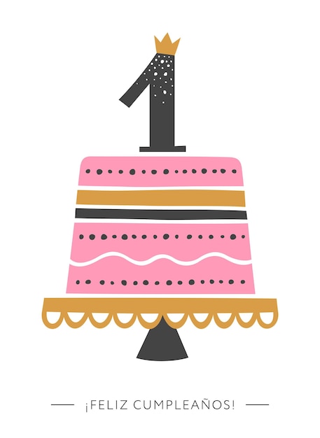 Primeiro cartão de felicitações de aniversário bolo de festa para a menina com o número 1 em cima