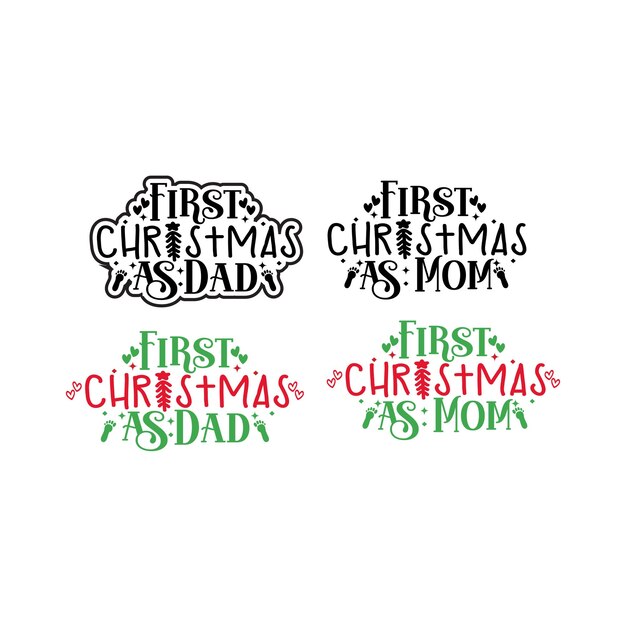 Vetor primeiro natal como mamãe e papai designfamily christmas gift shirts pacotes familiares de natal