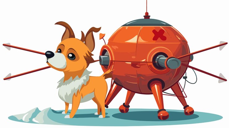 Vetor primeiro satélite sputnik em órbita da terra na exploração espacial