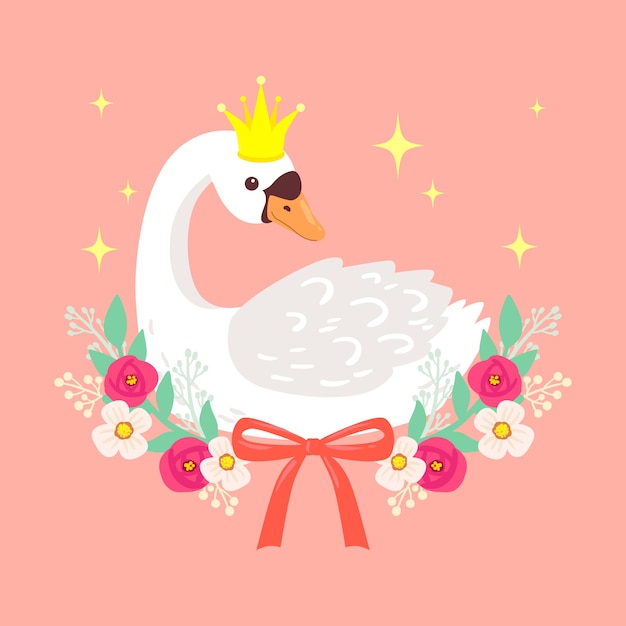 Princesa cisne com brilhos dourados e flores