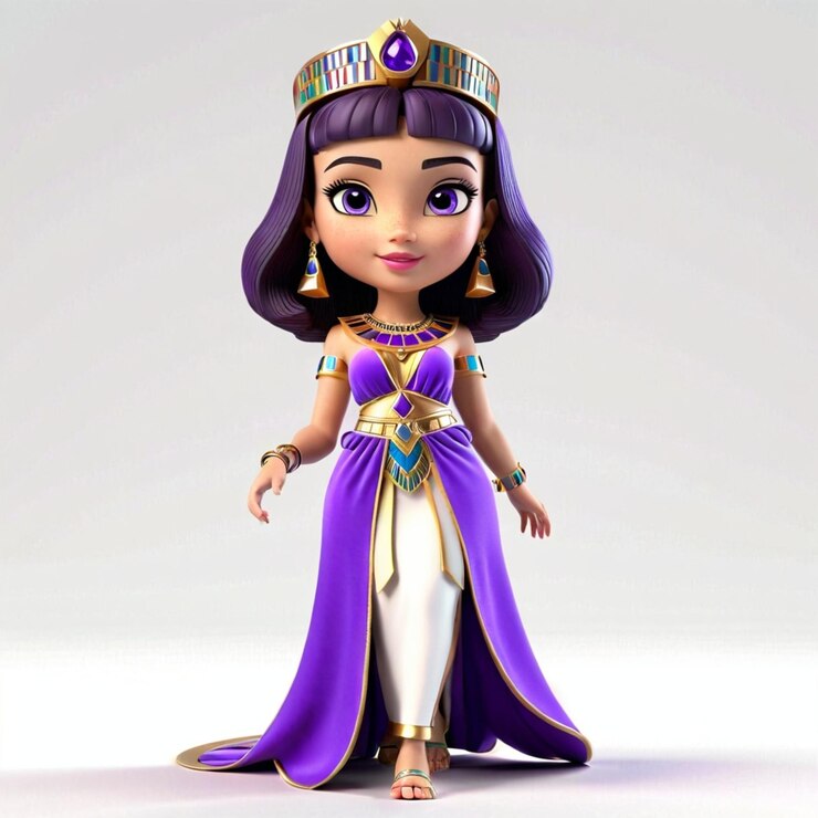 Vetor princesa cleópatra vestindo vestido roxo corpo humano completo fundo branco