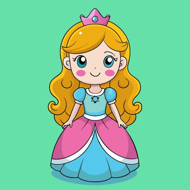 Princesa de desenho animado bonita com cabelo loiro e vestido rosa