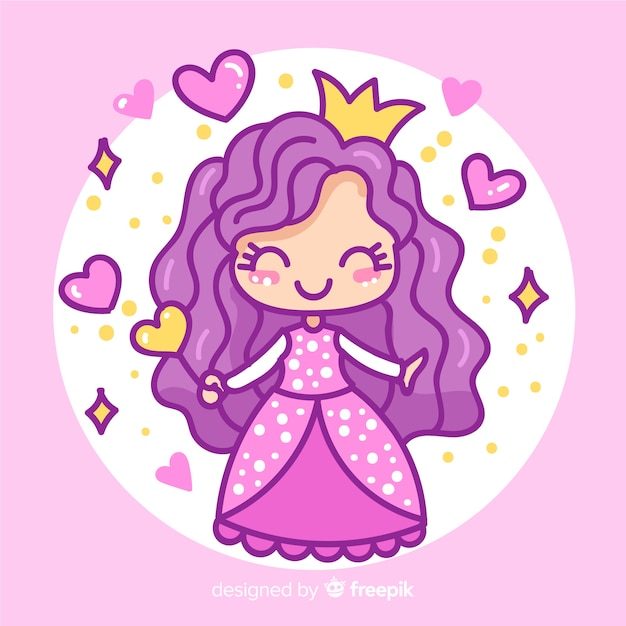 Princesa desenhada de mão com vestido roxo