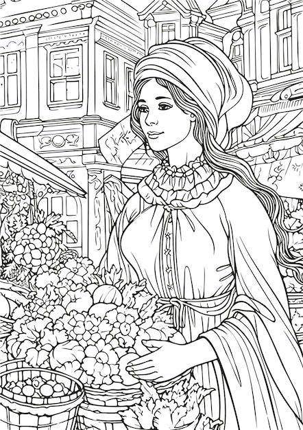 Princesa do Reino Encantado no mercado Páginas para colorir