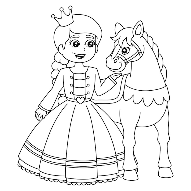 Princesa e cavalo para colorir página isolada para crianças