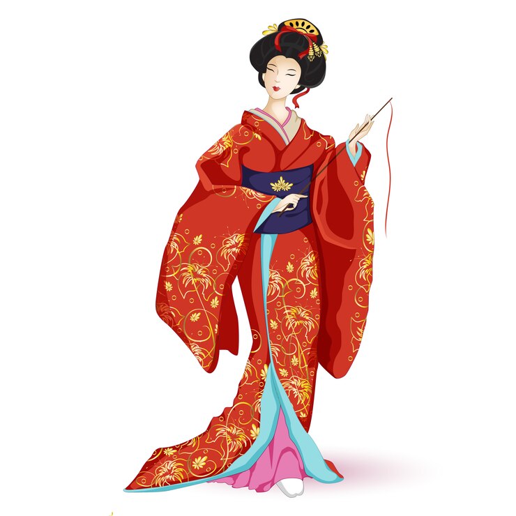 Princesa japonesa em quimono vermelho