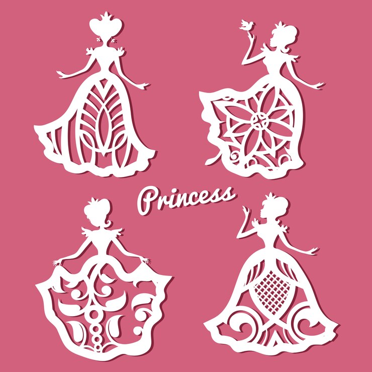 Vetor princesa romântica em vestidos de noiva landim com padrão esculpido