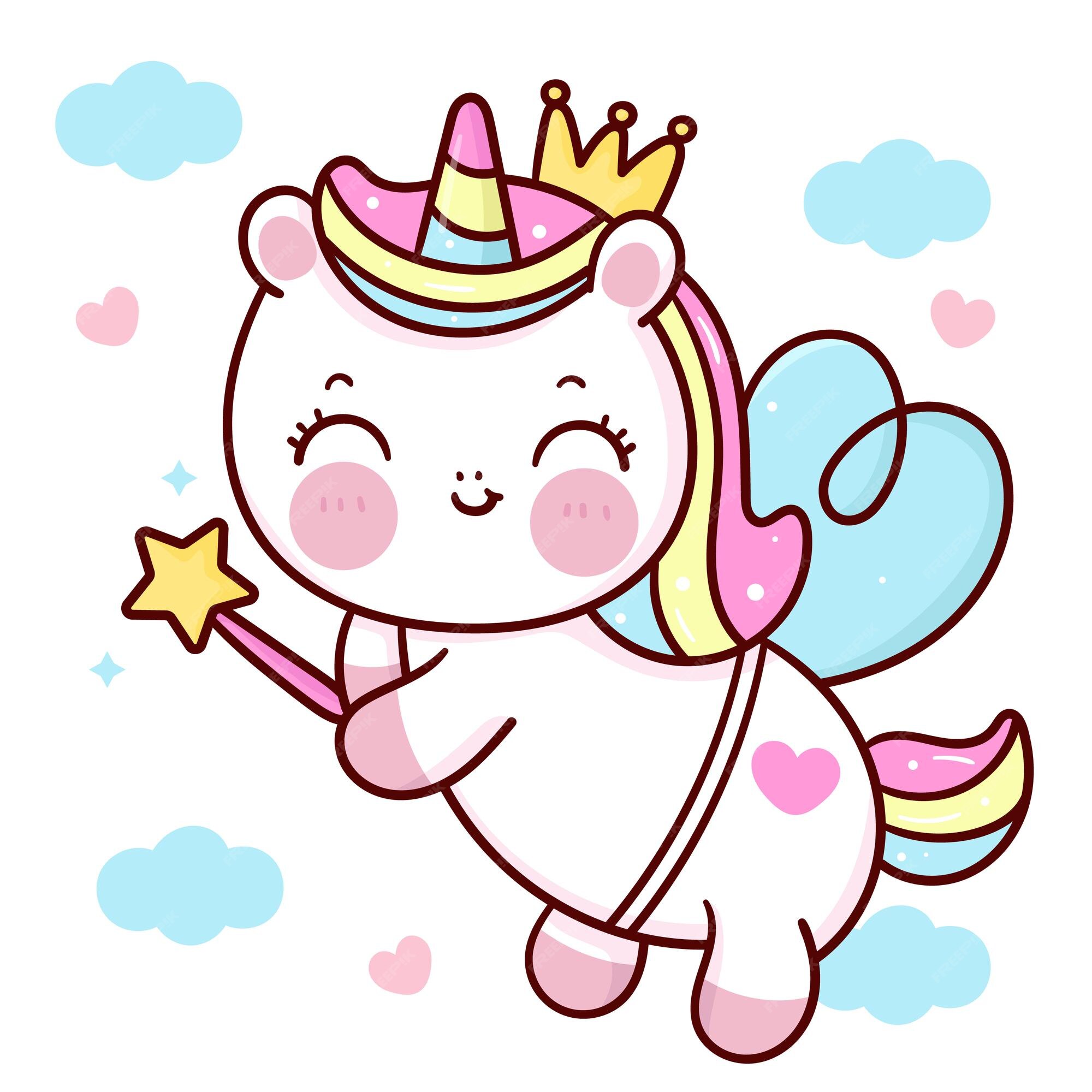 Desenho animado de anjo fofo princesa abraça boneca unicórnio personagem  kawaii