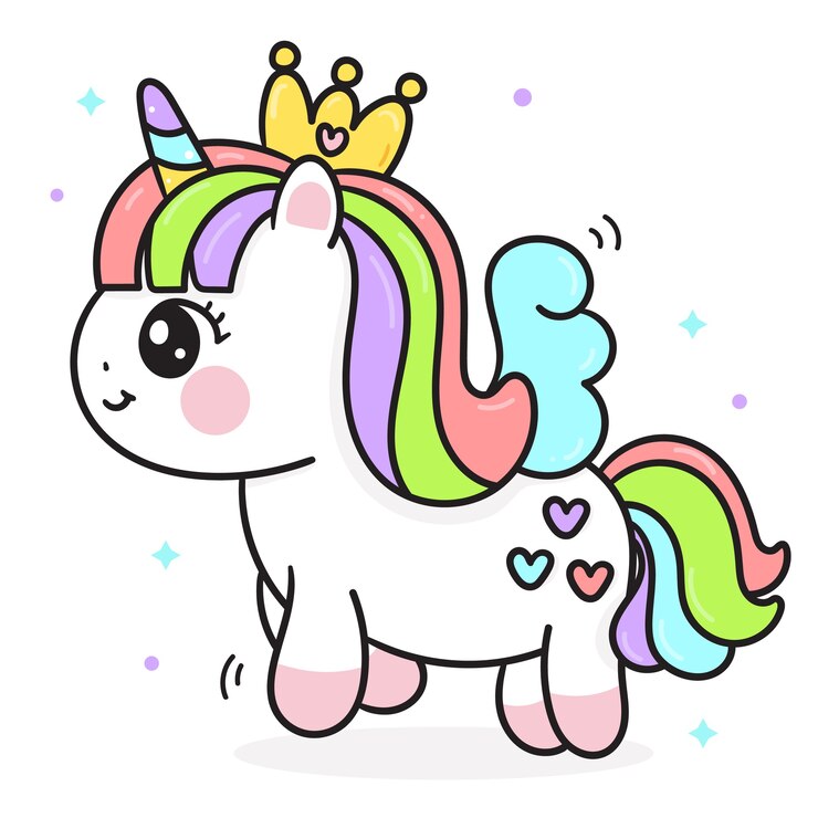 Vetor princesa unicórnio fofa cartoon estilo kawaii