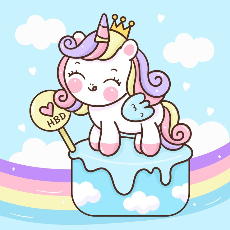 Vetor princesa unicórnio fofa em cupcake com arco-íris kawaii