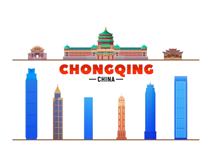 Vetor principais marcos de chongqing china no fundo branco ilustração vetorial conceito de viagens e turismo de negócios com edifícios modernos imagem para banner ou site
