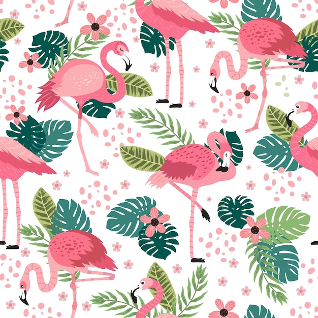 Printpink flamingos em diferentes poses sem costura padrão imagem vetorial