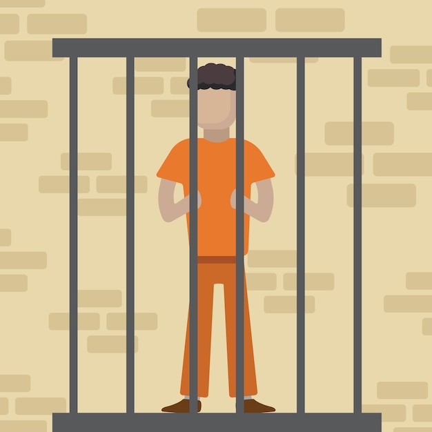 Vetor prisioneiro preso gângster sentado na cela de detenção personagens gráficos simples de desenho animado vetorial