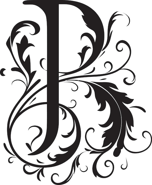 Pristine script elegant font p decor vector pétala elegança floral letra p vector