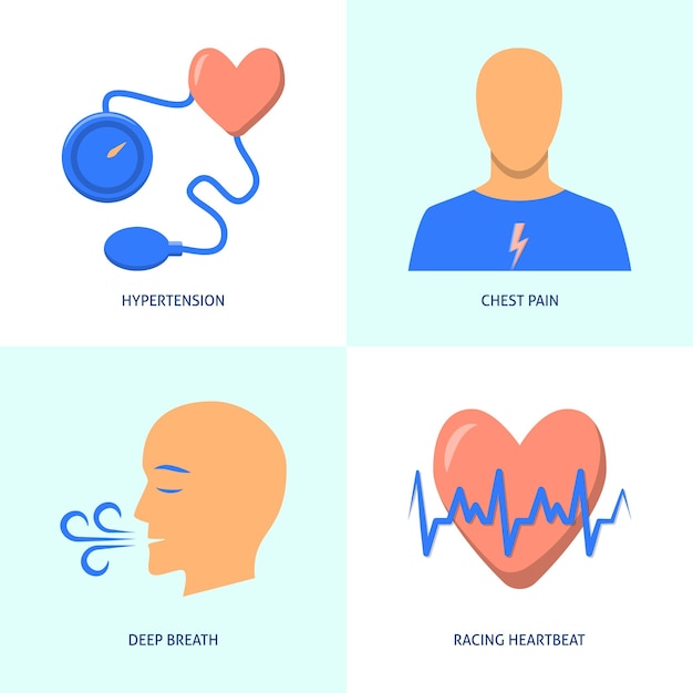 Problemas cardíacos e conjunto de ícones de hipertensão