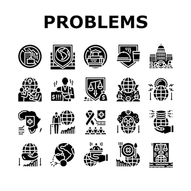 Problemas sociais públicos em todo o mundo Icons Set Vector