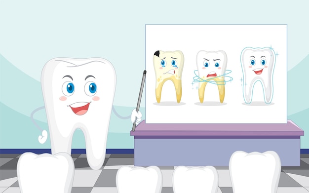 Vetor procedimento de limpeza dos dentes em fundo branco