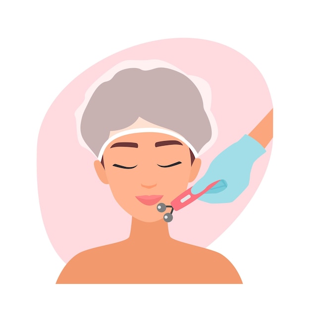 Procedimento estético cosmético de terapia de microcorrentes para mulheres jovens