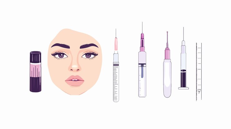 Vetor procedimentos cosméticos com ácido hialurônico e botox