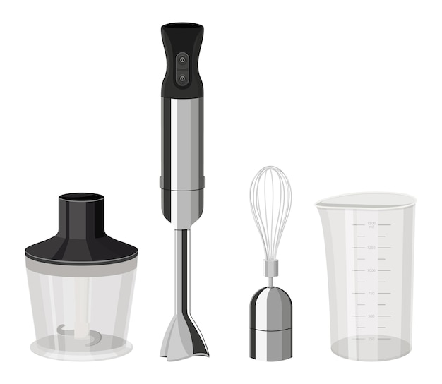Processador de alimentos e batedor conjunto de ferramentas de liquidificador de imersão vetorial copo de medição e recipiente com lâmina afiada cortada Chef aparelho eletrônico para cozinhar modelo