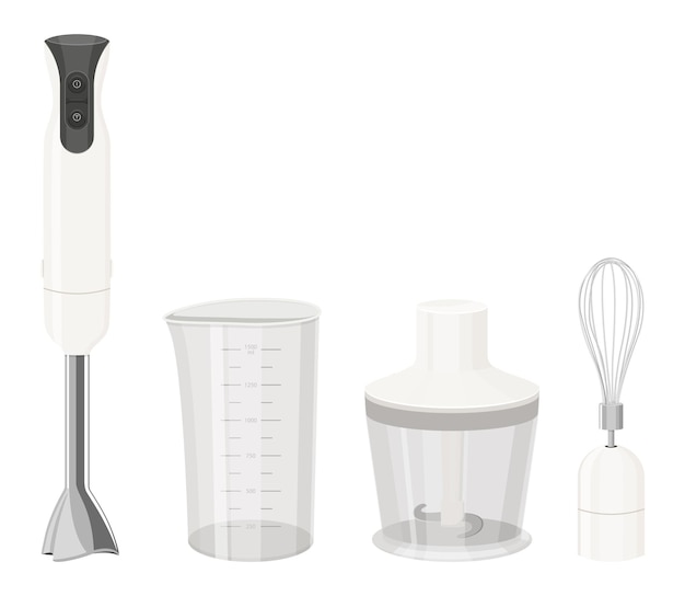 Processador de alimentos e batedor conjunto de ferramentas de liquidificador de imersão vetorial copo de medição e recipiente com lâmina afiada cortada Chef aparelho eletrônico para cozinhar modelo