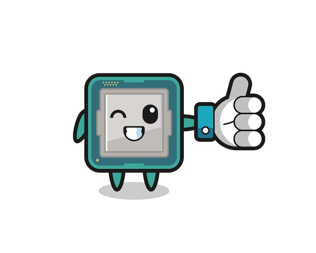 Processador fofo com símbolo de polegar para cima de mídia social, design de estilo fofo para camiseta, adesivo, elemento de logotipo