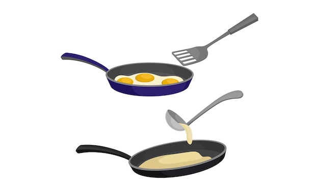 Processo de cozimento e preparação de alimentos com utensílios de cozinha e conjunto de vetores de ingredientes