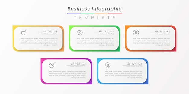 Processo de linha fina de infográfico de negócios com design de modelo de quadrado e círculo com ícones e cores atraentes