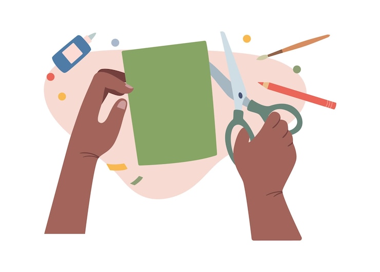 Vetor processo de origami artesanal com mãos femininas