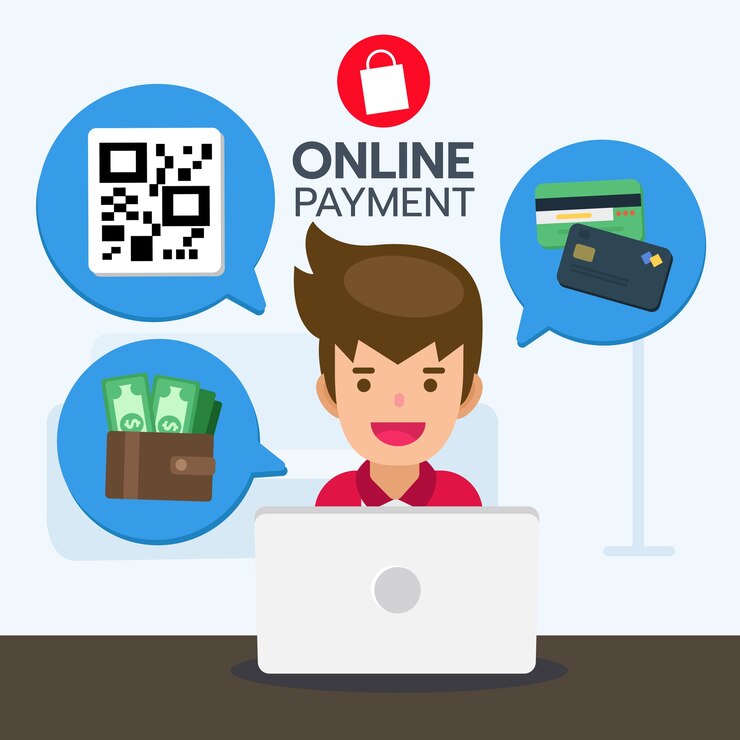 Vetor processo de pagamento do serviço de compras on-line para o produto de compra.