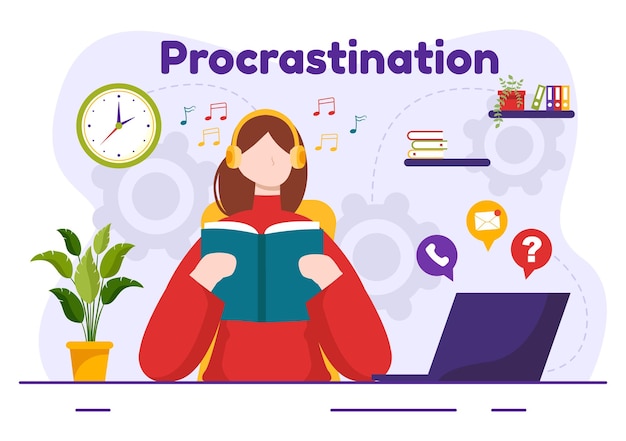 Vetor procrastinação ilustração com procrastinating lazy businessman empregados trabalho de funcionário de escritório