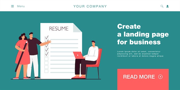 Procurar candidato para vaga de empresa aberta. Candidato preenchendo currículo para vaga. CV preparando para entrevista. Recrutamento, conceito de emprego. Ilustração em vetor plana dos desenhos animados.