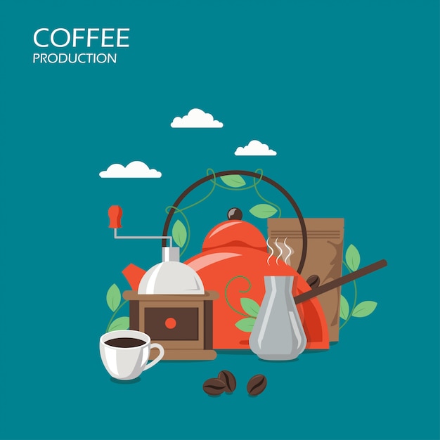 Produção de café vector estilo simples design ilustração