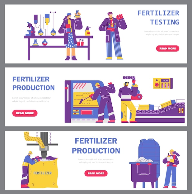 Vetor produção e testes de laboratório de ilustração vetorial plana de fertilizantes