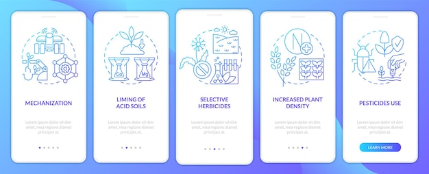 Produtividade agrícola fontes de tela de aplicativo móvel de integração de gradiente azul
