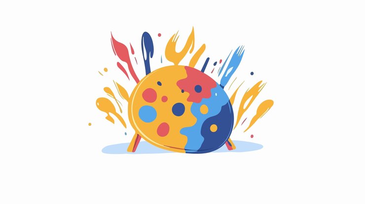 Vetor produtos artísticos criativos para a escola paleta de tintas e desenho de pincéis para projetos artísticos