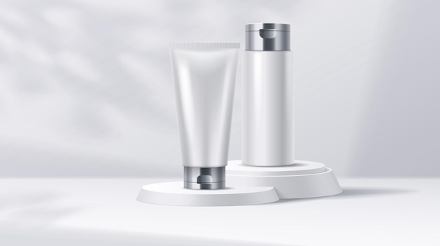 Produtos cosméticos no pódio em ilustração vetorial de sombra