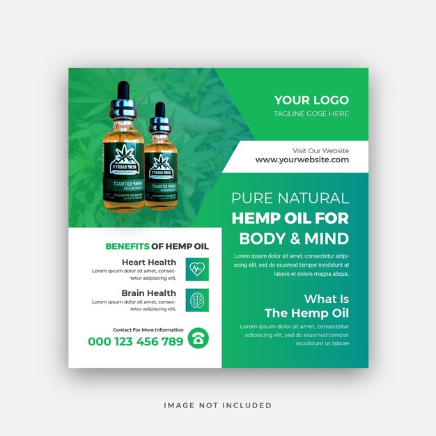 Vetor produtos de cânhamo ou óleo cbd post nas redes sociais web banner template design