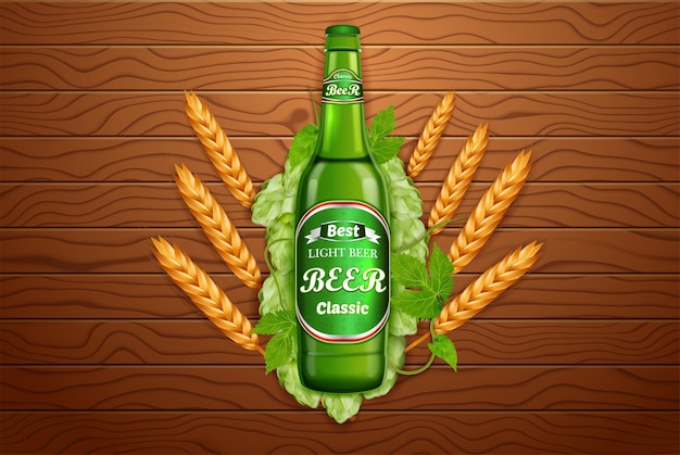 Produtos de cerveja realista vetor d ilustração cerveja luz garrafa modelo projeto bebida alcoólica b ...