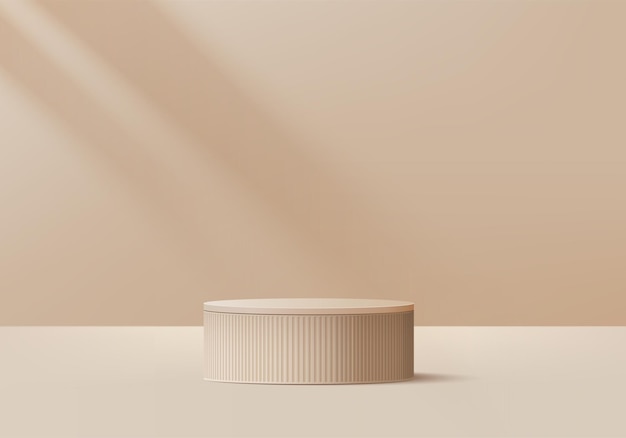 Produtos de fundo 3D exibem cena de pódio com plataforma geométrica de fundo vetorial 3D renderização com suporte de pódio para mostrar produtos cosméticos Vitrine de palco em pedestal exibição estúdio bege